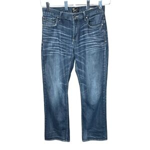 BKE Vintage Welder Blue Wash Whiskered Straight Leg Denim Jeans  Mens Size 34L